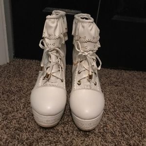 Chunky heeled white lace Heels